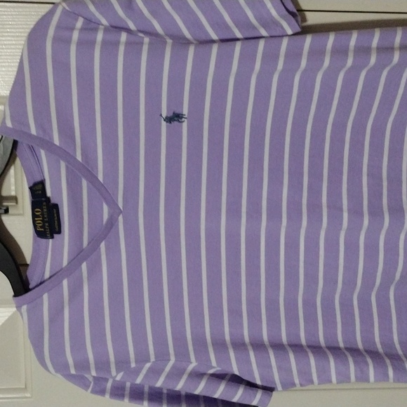 Polo By Ralph Lauren V Neck Shirt Mens Large Lavender White - Picture 6 of 6